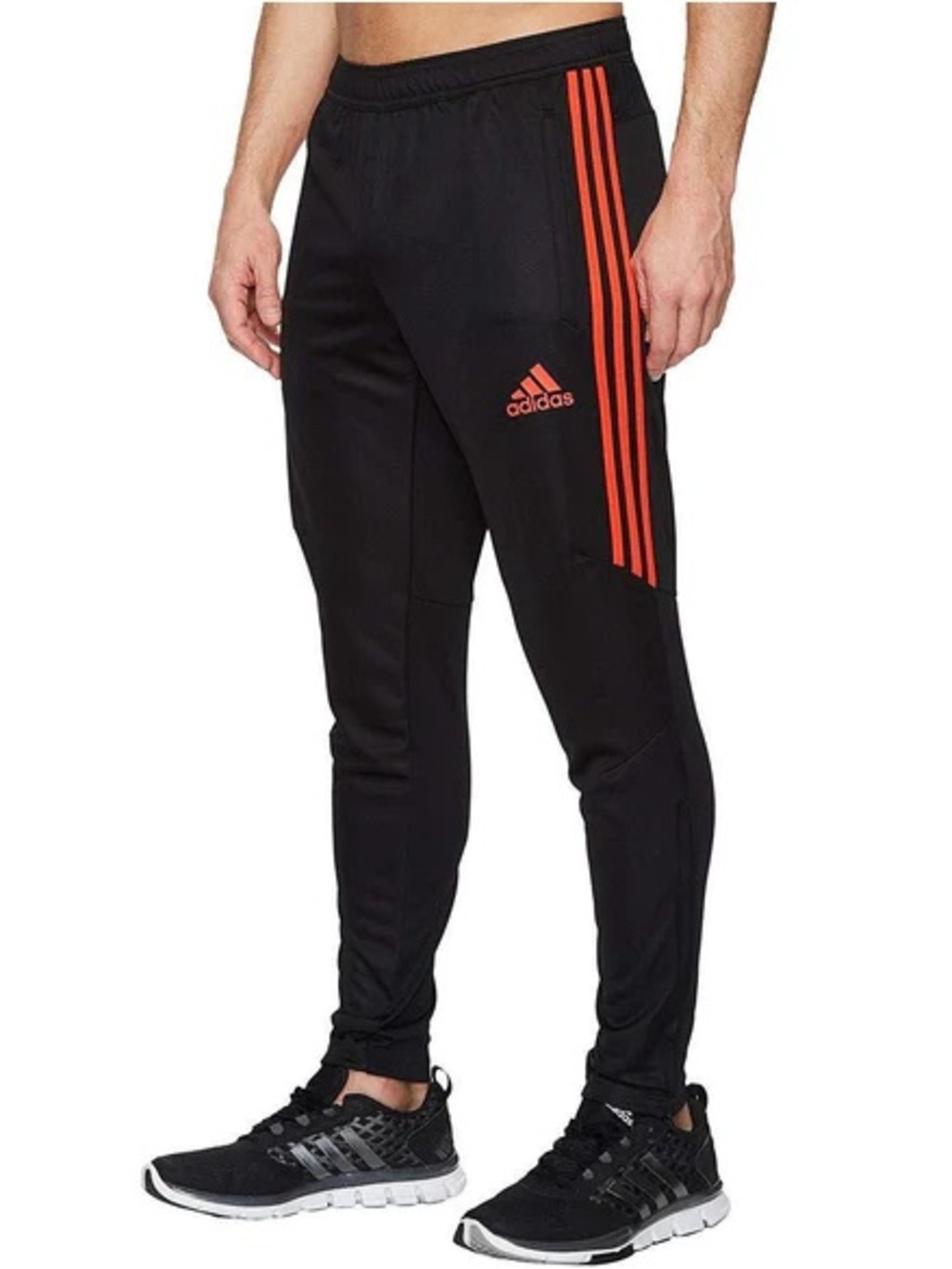 Men’s Adidas Black Track Pants With Red Adidas Stripes In Size Medium